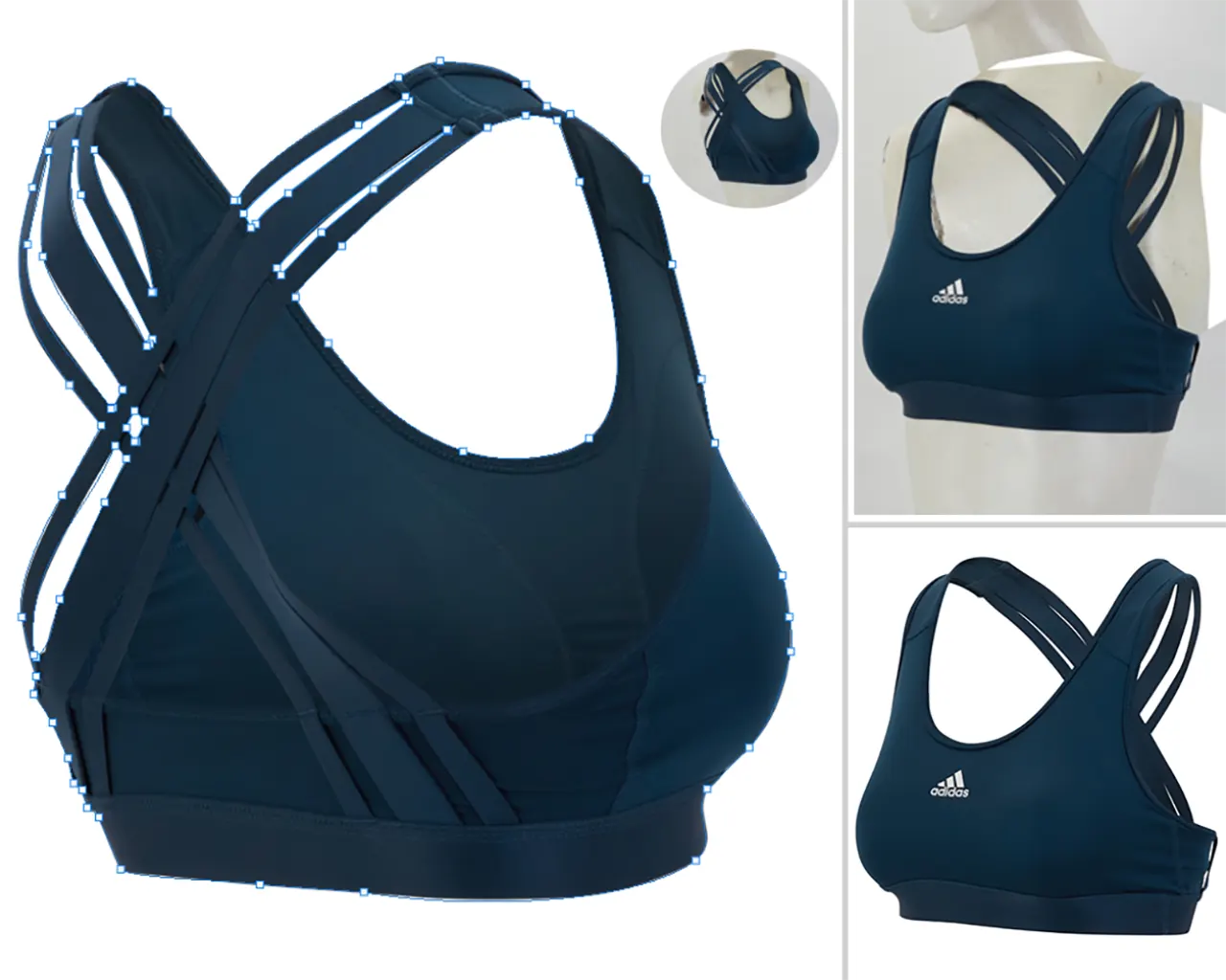 Complex and Super-Complex Clipping Path Complex clipping path on a strappy sports bra