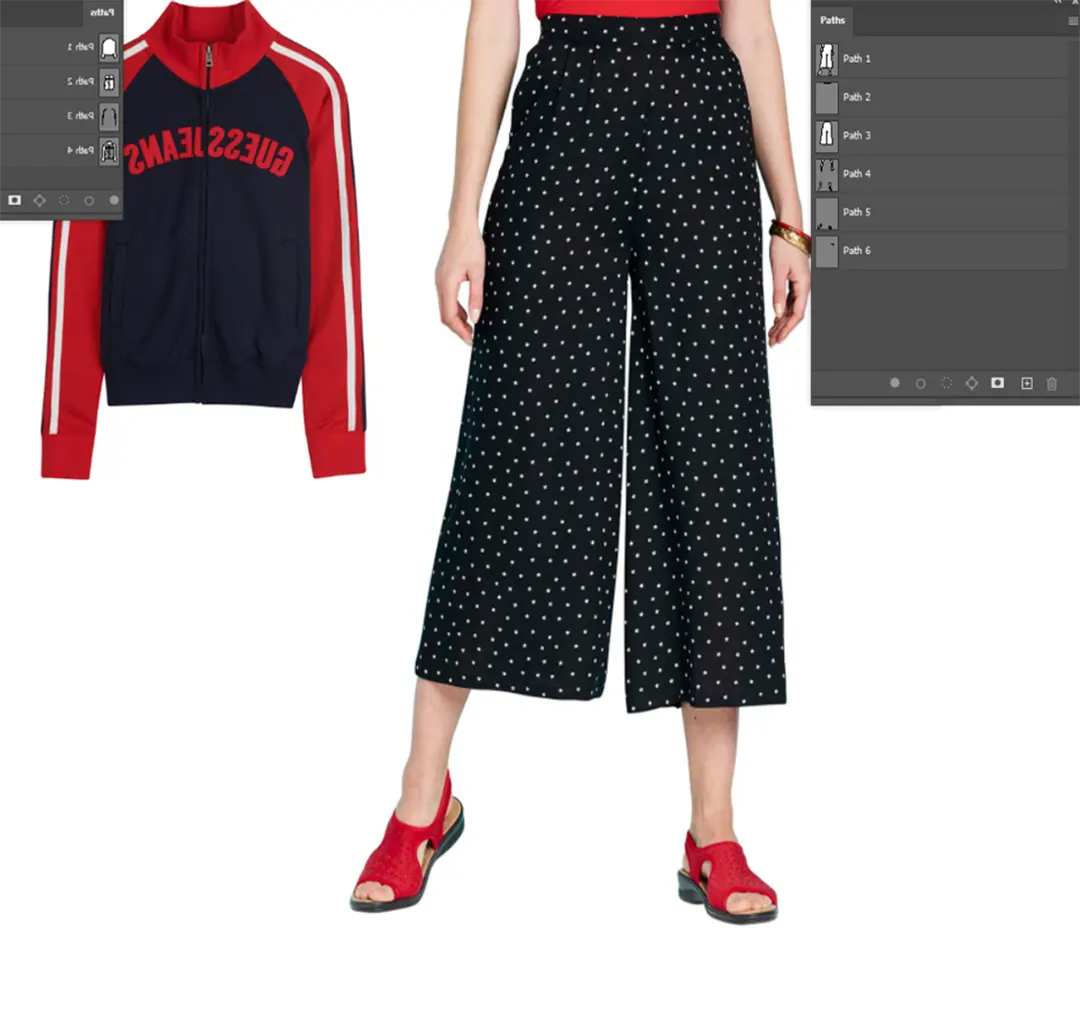 Compound and Multi-Path Clipping Multiple clipping path on a track jacket and polka dot pants